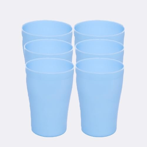 AMI ECO 6 Pack Hard 300ml Plastic Cups Reusable | Stackable Plastic Tumblers for Parties | Blue Toddler Cup for Everyday Use | Unbreakable Kids Cups for Outdoor Picnics & BBQ (300 ml) (Blue)