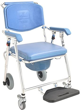 Daoyuan Toilettenrollstuhl Fahrbarer Toilettenstuhl Nachtstuhl,Antirutschenden Duschstuhl Mit Klappbarer Fußstütze,WC-Stuhl Mit Armlehnen,Rückenlehne Und Toilette,Belastbarkeit Bis 150 Kg (Size : A)