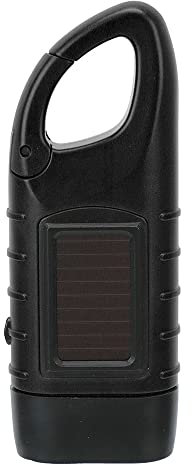 DIYWORK Handkurbel Wiederaufladbare Taschenlampe, Solar LED Taschenlampe, Dynamo Taschenlampe, Notlicht im Freien, Tragbar Camping Lampen, mit Karabinerhaken zum Aufhänge (Schwarz)