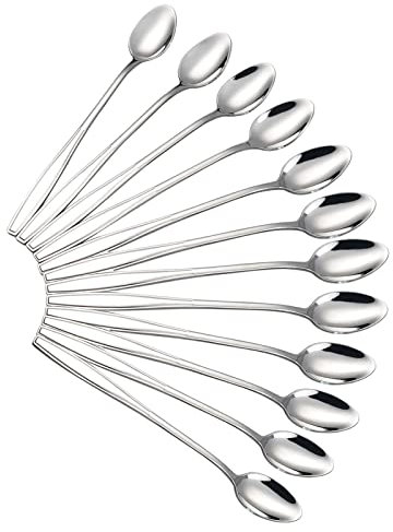 12 Pièces Cuillère À Café,inoxydable Argenté Longue Cuillère à Sundaes,Longue Cuillère Set pour Café Thé Glacé Lattes Macchiatos Boisson Chaude Froide Série
