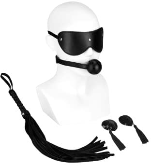EIS, Bondage Set, Leidenschaftliches BDSM-Set, 4 Teile, Peitsche, Pasties, Knebel, Augenmaske