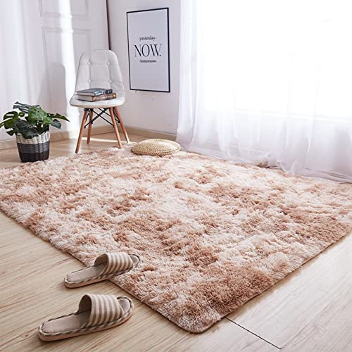 LIUWEIE Wohnzimmer Teppich 140x180cm Solid Color Teppich kunstfell Teppich Hochflor Langflor Teppiche fürs Wohnzimmer, Kinderzimmer, Schlafzimmer und die Küche geeignet Badezimmer, Dunkelbeige