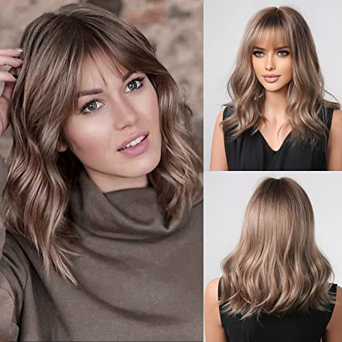 HAIRCUBE Langhaarperücke für Damen, gewelltes Haar mit Pony, Hellbraun