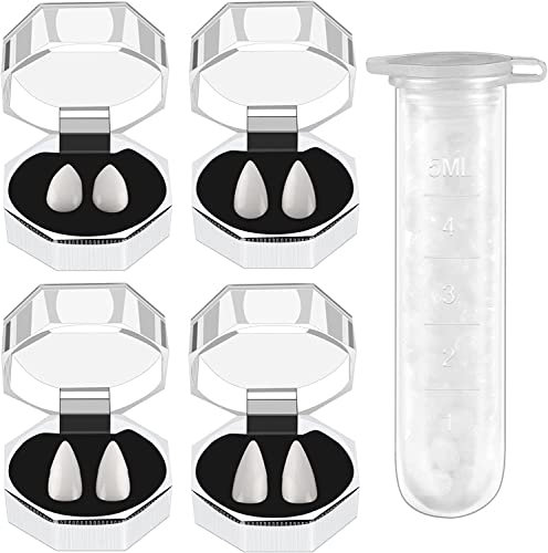5 Stücke Vampir Fangs Kit Vampire Zähne Gefälschte Zahnersatz mit 1 Rohr Zähne Pellets Klebstoff 4 Größen Custom Fangs, für Cosplay Party Requisiten Weihnachten halloween zähne