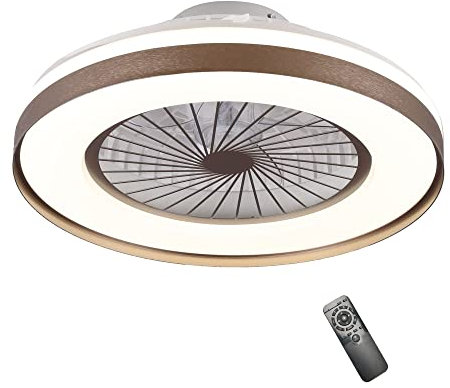 CristalRecord - Plafón Ventilador de techo LED Silencioso Marrón y Blanco con Aspas Invisibles Yoli