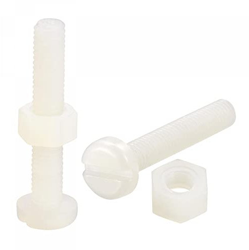 sourcing map 20 Paires Nylon Vis Écrou Assortiment, M5x30mm Fente Tête Cylindrique Vis & M5 Hexagonal Écrous pour Machines, Électronique, Blanc