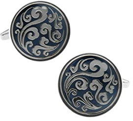 Manschettenknöpfe Personalisiert, Runde Musterblume Personalisierte Manschettenknöpfe aus Dunkelblau Kupfer Kleine Geschenke für Männer