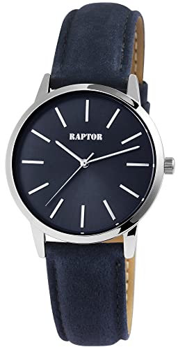 Raptor Sunny Damen-Uhr Leder Dornschließe analog Quarz RA10214 (dunkelblau silberfarbig)