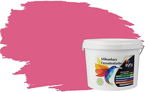 RyFo Colors Silikonharz Fassadenfarbe Lotuseffekt Trend Pink 3l - bunte Fassadenfarbe, weitere Violett Farbtöne und Größen erhältlich, Deckkraft Klasse 1