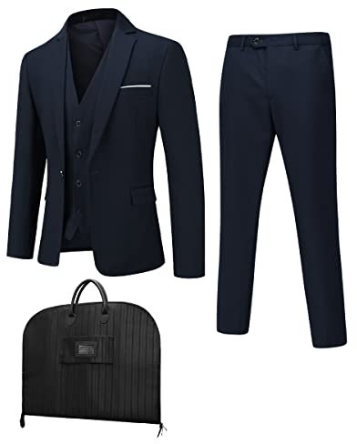 Cloudstyle Anzug Herren Anzüge 4 Teilig Staubbeutel Herrenanzug Business Sakko Hose Weste Anzugtasche Dunkelblau L