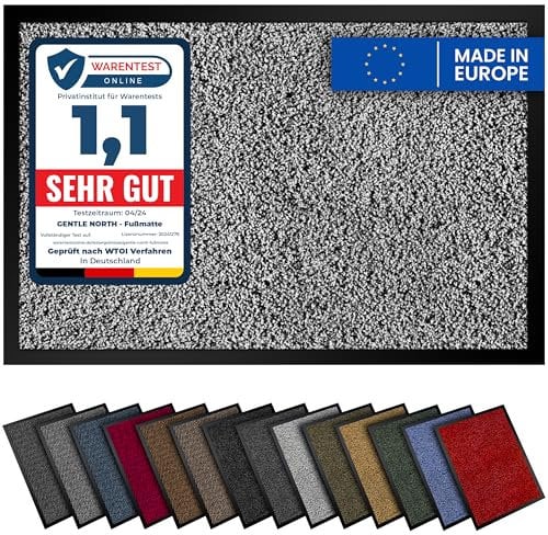 Gentle North Hochwertige Fußmatte hell grau 50x75cm groß für Innen & Außen - Schmutzfangmatte rutschfest, waschbar & wetterfest - Fussmatte für Eingangsbereich & Aussenbereich - Läufer Flur dünn