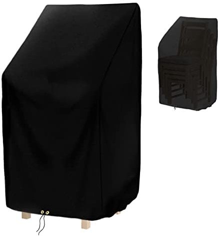 RICHIE Stapelstuhlhussen für Gartenstuhl, wasserdicht, für stapelbare Stühle, Winddicht, UV-beständig, strapazierfähig, 420D-Oxford-Gewebe, neigbar, 68 x 96 x 110/150 cm, Schwarz…