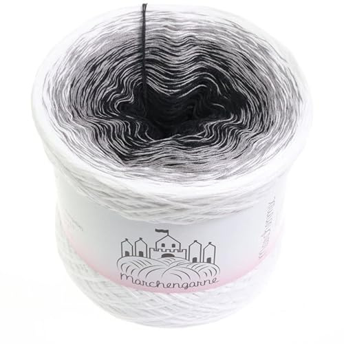 Farbverlaufsgarn Bobbel Wolle Größe wählbar Strickwolle Häkeln (Black & White - Weiß außen, 200g/1000m - 3Fach)
