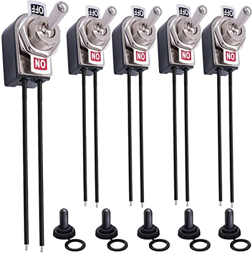 MKBKLLJY 5 interruttori a levetta SPST a 2 posizioni a scatto on/off, 6 A AC 125 V/10 A CC, 12 V, mini interruttore a levetta con filo di collegamento, per auto, barca, camper