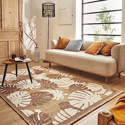 Nazar Tapis, Tapis Salon Nature Aspect Jute Chiné Motif Moderne Style Boho, Tapis pour Salon, Chambre, Terrasse, Exterieur, Couleur Naturelle (9062 Marron, 60x90 cm)