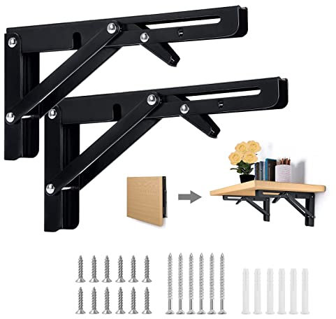 Escuadras Abatibles, 2 Piezas Escuadras para Estanterias Soporte Estanteria Pared Carga Máxima de 50 kg, Estanterias Plegables Bisagras Abatibles para Mesa Plegable Pared (300 mm)