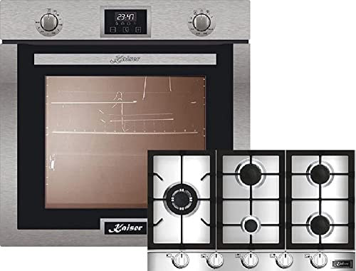 Kaiser Gasherd-Set EG 6372 + KG 9357, Einbau Gasbackofen 60cm Autark, 79L, Umluft, Unterhitze, Grill, Drehspieß, Selbstreinigung,Einbau Gaskochfeld 90cm, Edelstahl, WOK Turbo-Brenner,Erdgas/Propangas