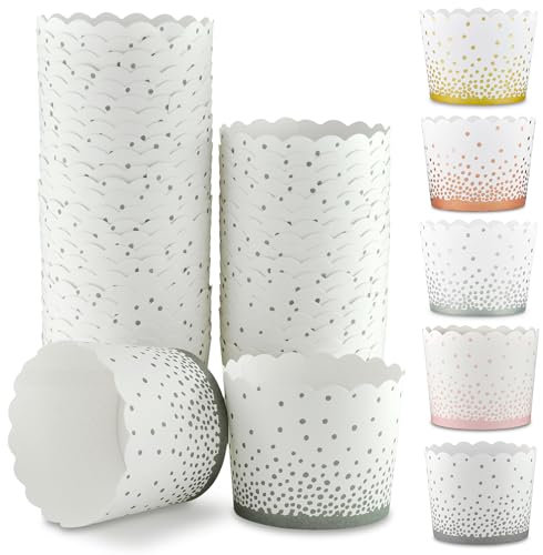 Frau WunderVoll® 50 Muffin Backformen weiß, grau Konfetti Punkte, Durchmesser 6,1 cm/Muffins Muffinbackform Muffinform Form Backförmchen Cupcake Formen Förmchen Papier Cupcakeformen