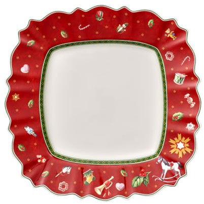 Villeroy & Boch - Toys Delight assiette carrée, assiette festive pour toutes les occasions, porcelaine premium, rouge, multicolore, adaptée au micro-ondes