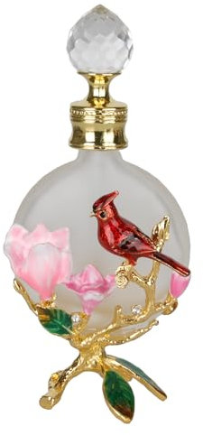 SEVENBEES Red Cardinal Bird Gifts - 15ml Decorative Glass Perfume Bottle with Red Cardinal Bird Figurine - Girls or Women Gifts Table Decor - Empty Refillable Vintage Glass Bottle for Lotion