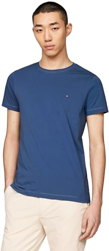 Tommy Hilfiger Men's Short Sleeve Round Neck Stretch Slim Fit T-Shirt, Blue (Aegean Sea), XS
