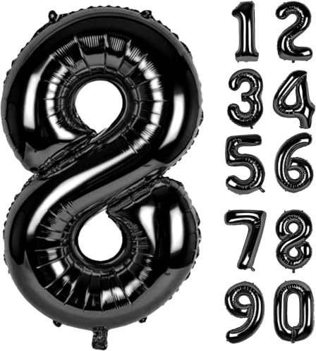 Zahlen Luftballons Geburtstag 8 Schwarz, Folienballon Riesen 82cm Helium Ballons Zahl Luftballon Zahlenluftballons Geburtstagsdeko Für Mädchen Junge Kindergeburtstag Babyparty Jubiläum Party Deko