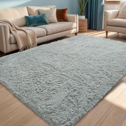 ISMOL Alfombra Suave y mullida, Lavable, Antideslizante, para salón, Dormitorio, habitación de los niños, Moderna Alfombra Monocolor (Gris Claro, 80x160cm)