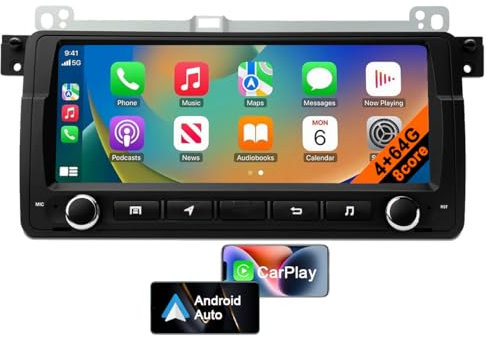 Radio de Coche Android 13 de 8.8 Pulgadas para BMW Serie 3 E46 con CarPlay y Android Car, Reproductor con Navegación, Soporta Bluetooth, FM RDS, Mirrorlink, Control del Volante (8core 4GB+64GB)