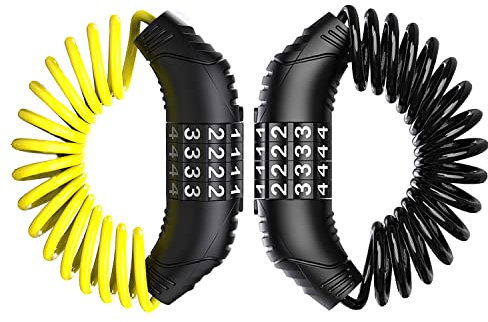 Windance 2pcs Motorcycle Helmet Lock Cable, Anti-Theft Retractable Luggage Lock with 4 Digit Password Combination Security Lock (Black+Yellow)