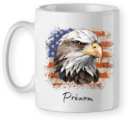 Mug USA Aigle Royal personnalisé avec prénom cadeau tasse drapeau américain