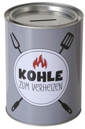 Spardose Sparschwein Schriftzug Kohle zum Verheizen - Deckel abnehmbar - Grau Wiederverwendbar Metall Sparbüchse Geldgeschenk Geschenkidee Geldspardose Metallspardose 14 x 10 cm