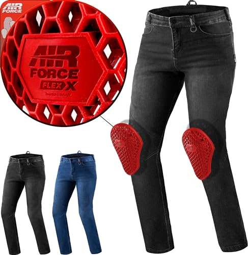 Shima Rider Motorrad Jeans Herren mit Protektoren Airforce Knieprotektoren Motorradhose Kurzgrößen Hosen Motorradjeans für Herren Protektorenhose Textilhose Jeanshose Lang (Männer, Schwarz, 38/34)