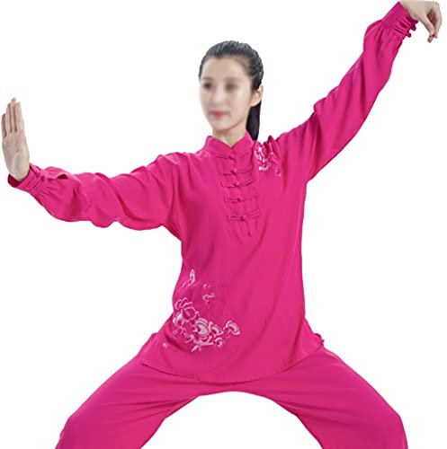 MYIESAXL Uniforme de Taichi de Lino y algodón para Mujer, Traje de Kung Fu para niñas, Uniforme de Artes Marciales de Manga Larga, Ropa de actuación Bordada, Conjunto de Ropa de Taichi Wing Chun