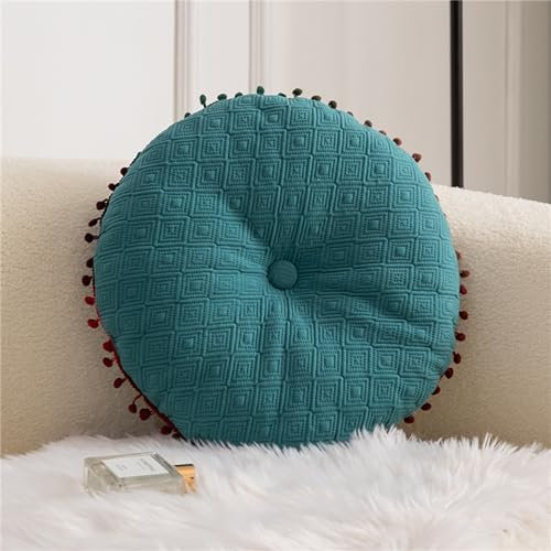 Herfair Rund Kissen 40cm Füllkissen Bodenkissen mit Pompon, Kürbis Kissen Wurfkissen Kopfkissen, Sofakissen Gefüllt Kissen Sitzkissen Dekokissen für Sofa Bett Wohnzimmer (Blau)