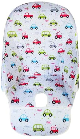 Hiseng Baby Hochstuhl Kissenbezug, Druck Hochstuhl Bezug Universeller Baby Esszimmerstuhlbezug PU Leder Hochstuhl Sitzauflage Baby Hochstuhl Ersatzbezüge für Kinder Jungen Mädchen (Auto,40x83cm)