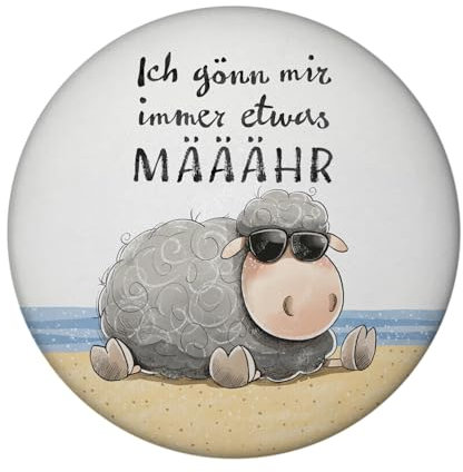 Schaf Magnet mit Flaschenöffner rund mit Spruch Ich gönn Mir Immer etwas MÄÄÄHR Süß Flauschig Bauerntier Humor Ideal für Meer Urlaub Nordlicht Charme