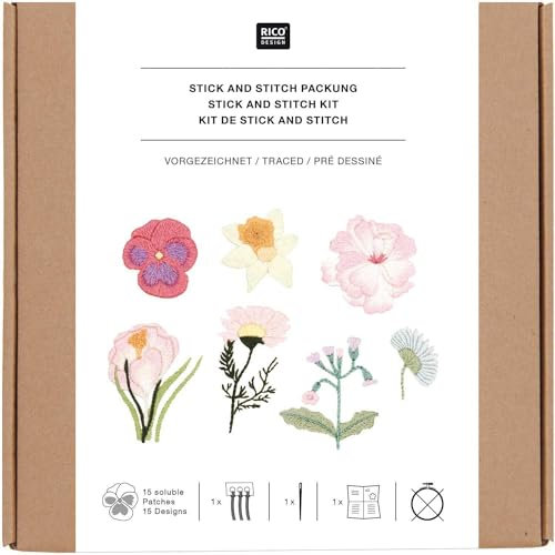 Rico Design Stick and Stitch Stickpackung Frühlingsblumen vorgezeichnet
