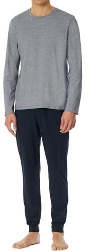 Schiesser Herren Schlafanzug lang mit Bündchen-Nightwear Set Pyjamaset, Nachtblau_182514, 54