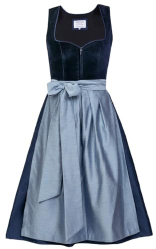 Edelnice Trachtenmode Exklusives Designer Midi Dirndl Luna Samt blau inkl. Dirndlschürze Gr. 32-54 (DE/NL/SE/PL, Numerisch, 44, Regular, Regular, Blau)