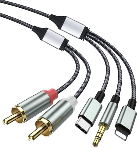 Adattatore audio ausiliario per cavo da iPhone a RCA, cavo da RCA a 3,5 mm, cavo audio da USB C a 2 RCA per amplificatore di potenza, auto, home theater, altoparlanti e altro (RCA-4.26 FT (1.3metri))