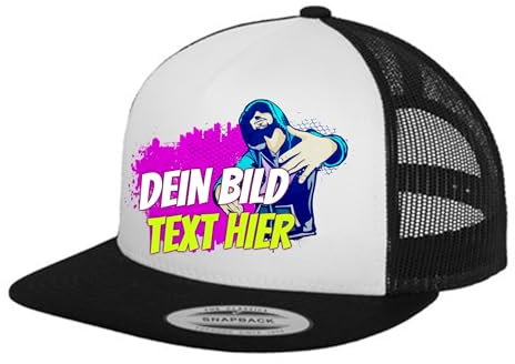 Kiwistar UG - Basecap - schwarz weiß - Klassik Trucker - mit Wunschtext und Foto individuell personalisiert