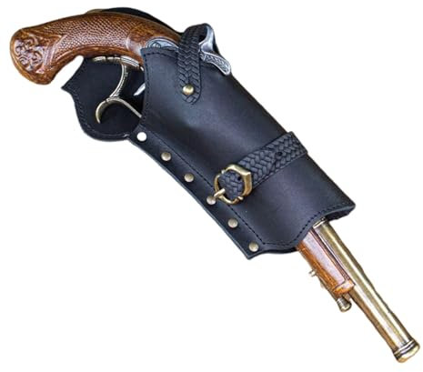 MDFCZXP Pirate Flintlock Holster for Cosplay, Medieval Steampunk Leather Pistol Holster,Black Left,15cm