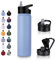 UMBFUN Edelstahl Trinkflasche - 750ml - mit Strohhalm,Auslaufsicher,Kohlensäure Geeignet,BPA frei Thermosflasche(+2 Deckel) Vakuum Doppelwandisolierung für Sport,Reisen,Camping,Schule,Fahrrad,Gym