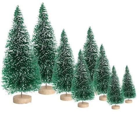 HshDUti Bottle Brush Christmas Tree 8 Pack, Small Xmas Trees, Xmas Crafts Decoration Mini Trees for Art Projects,Miniature Xmas Tree to Making DIY Snow Globes, Xmas Cake and Gifts Dark Green