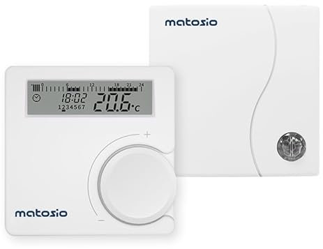 Matosio TH611 - Termostato programable inalámbrico con receptor, caldera, ambiente de pared, color blanco