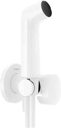 hansgrohe Bidette Handbrause S mit 1 wassersparenden Strahlart (EcoSmart), inkl. Absperrventil, Brausehalter und Brauseschlauch 1,25 m, für Kaltwasser, Mattweiß, 29230700
