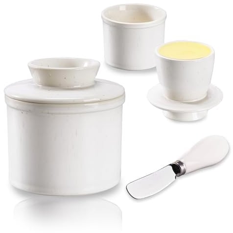 Mantequera Francesa, Mantequillera de Cerámica con Tapa y Espátula, Contenedor de Mantequilla Porcelana, Recipiente de Mantequilla para Mantequilla Fresca y Untable, Diseño Vintage