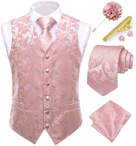 Dubulle Herren-Westen- und Krawatten-Set, Paisleymuster, Blumenmuster, Krawatte, Krawatten für Herren, Reversnadel-Clip-Set, Hochzeit, Business