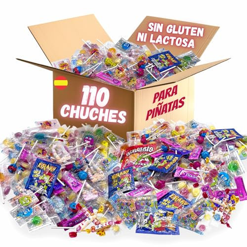 Mega Pack 110 Chuches Cumpleaños. Chuches Relleno Piñata. Chuches Sin Gluten Sin Lactosa. Gominolas. Golosinas Pack Chuches. Relleno Piñatas de Cumpleaños Infantil. Piñata Infantil PARTY4EVER