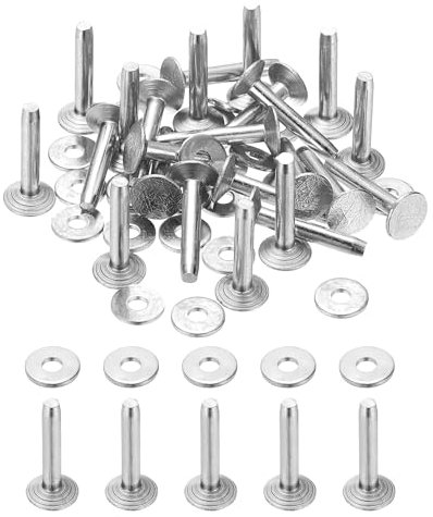 PATIKIL Remaches y remaches de cuero de 9x3.3x19 mm, 100 juegos de remaches y arandelas de cuero, sujetadores de aluminio, postes metálicos para artesanía en cuero manualidades DIY